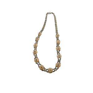 Art Deco Beaded Glass & Celluloid Flower Necklace (A8101)